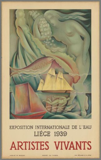 International Water Exhibition Liège 1939 Living Artists. Printed in Belgium exempt from stamp, imp. Benard S.A. Liège