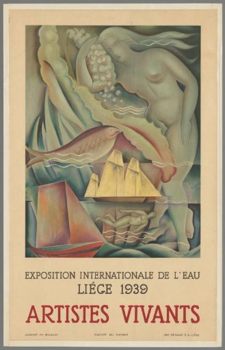 International Water Exhibition Liège 1939 Living Artists. Printed in Belgium exempt from stamp, imp. Benard S.A. Liège