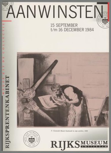 Selection from the Rijksprentenkabinet Collection; Acquisitions 15 September to 16 December 1984 Rijksmuseum Amsterdam, right main entrance. 50 Years of the F.G. Waller Fund.