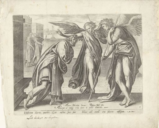 Lot Meets the Two Angels at the Gate of Sodom