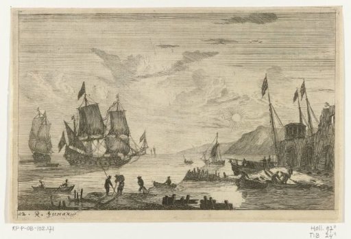 Harbor with two large sailing ships
