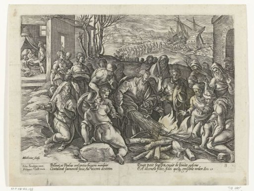 Paulus bitten by a snake on the hand