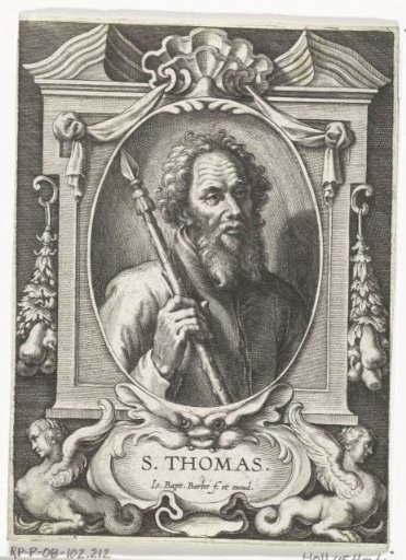 Apostle Jude Thaddeus with a lance, in a frame with architectural ornaments