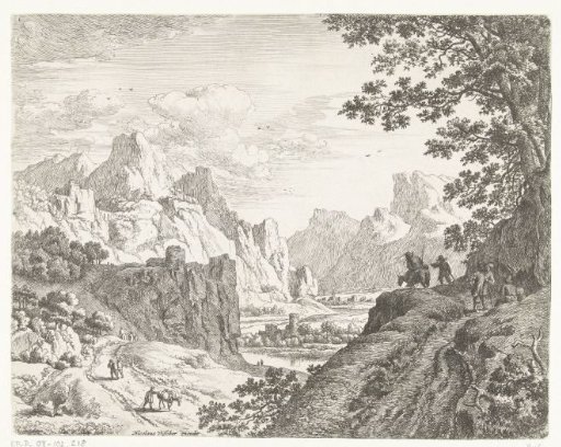River landscape with travelers
