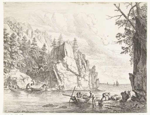 River landscape with fishermen