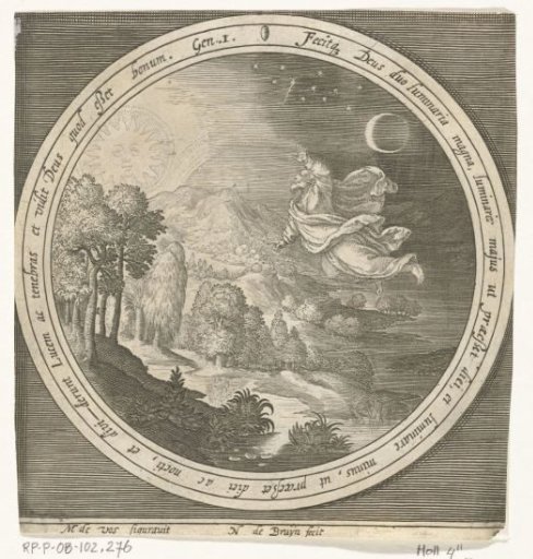 Fourth day of creation: God creates the sun, moon, and stars