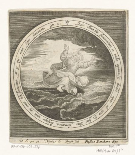 Second day of creation: God separates the waters into heaven and sea