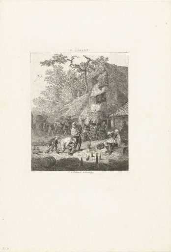 Bowlers in front of an inn