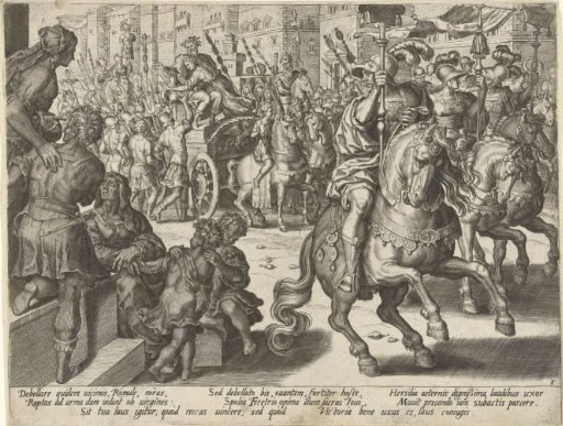 Romulus and Hersilia in a triumphal chariot