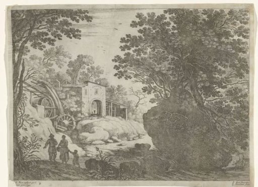 Couple and child by a watermill