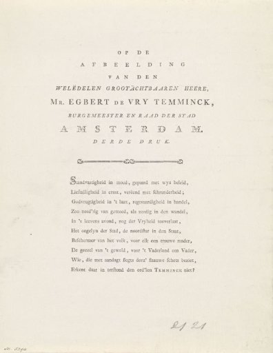 Text plate accompanying the portrait of Egbert de Vrij Temminck