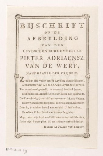 Text Sheet Belonging to the Portrait of Pieter Adriaansz. van der Werf