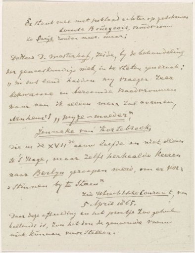 Sheet with notes on 'Portrait of a Midwife' by Crispijn van den Queborn