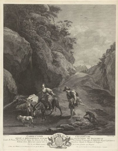 Peasants Wading a Stream in the Mountains