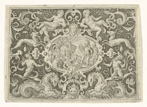 Cartouche: Perseus Shows His Medusa Shield to Phineus
