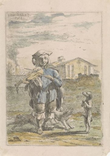 Violinist with Three Dogs