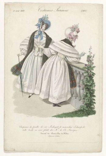 Journal des Dames et des Modes, Parisian Costumes, 10 August 1833, (3102): Rice Straw Hats (...)
