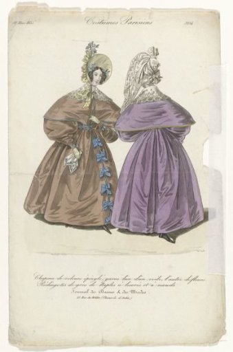 Journal des Dames et des Modes, Parisian Costumes, 10 March 1835, (3254): Pin-embroidered Velvet Hat (...)