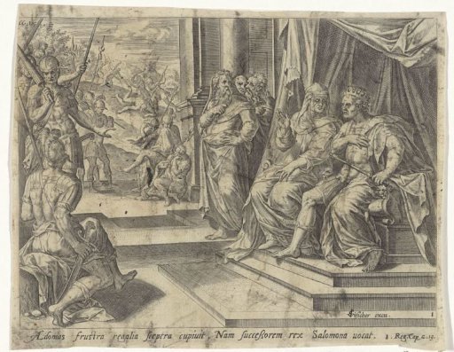 Bathsheba presents Adonijah's request to Solomon