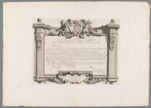 Dedication to Nicolas Lambert in an ornamental frame