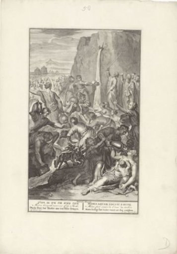 Moses strikes water from the rock
