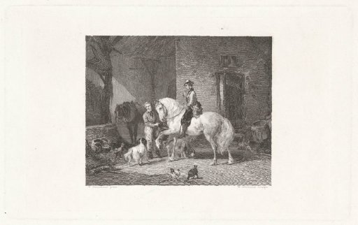 Man on horseback in a stable