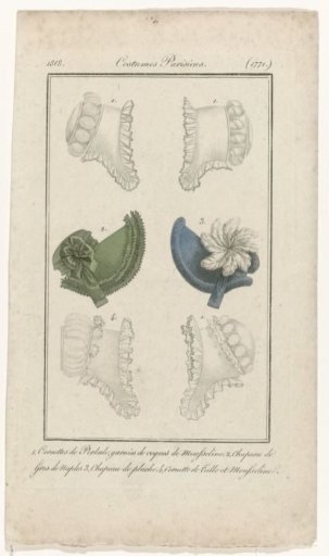 Journal des Dames et des Modes, Costumes Parisiens, 5 November 1818, (1771): 1. Cornettes de Perkale (...)