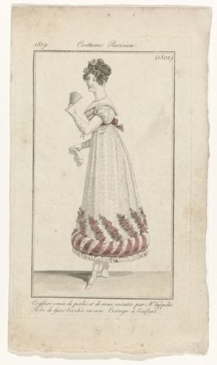 Journal des Dames et des Modes, Costume Parisien, 15 March 1819, (1802): Coiffure ornée de perles (...)