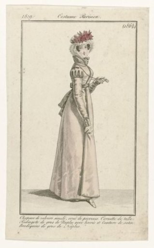 Journal des Dames et des Modes, Parisian Costume, 15 December 1819, (1864): Simulated velvet hat (...)