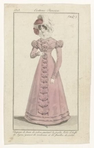 Journal des Dames et des Modes, Parisian Costumes, 1823, (2147): Cotton fabric hat (...)