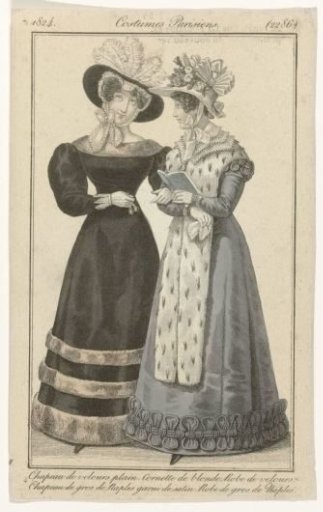 Journal des Dames et des Modes, Parisian Costumes, 1824, (2286): Plain velvet hat (...)