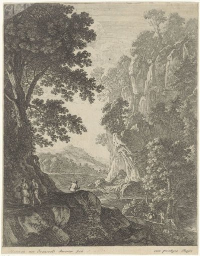 Mountain landscape with waterfall