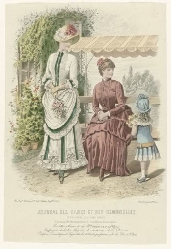 Journal des Dames et des Demoiselles et Brodeuse Illustrée Réunis, ca. 1880, No. 2008: Toilettes & Fabrics (...)