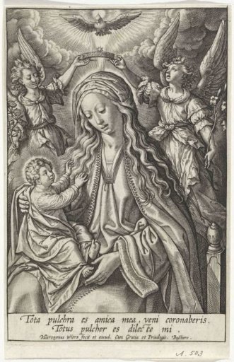 Mary with the Christ Child, crowned by two angels