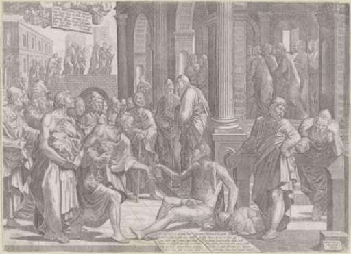Peter and John heal a paralyzed man at the temple gate
