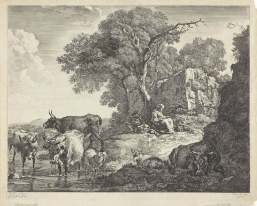 Sleeping shepherd and shepherdess by a tree