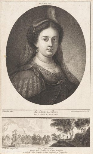 Portrait of Saskia van Uylenburgh and a river landscape