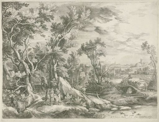 Landscape with Abraham pleading with the three angels to spare Sodom