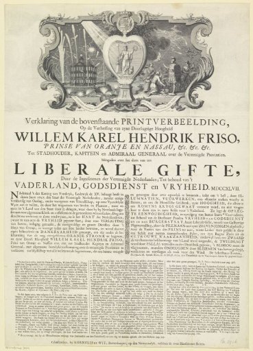 Allegory on the elevation of William IV, Prince of Orange-Nassau, to hereditary stadtholder and on the Liberal Gift requested in 1747