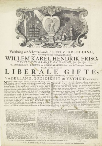 Allegory on the elevation of William IV, Prince of Orange-Nassau, to hereditary stadtholder and on the Liberal Gift requested in 1747