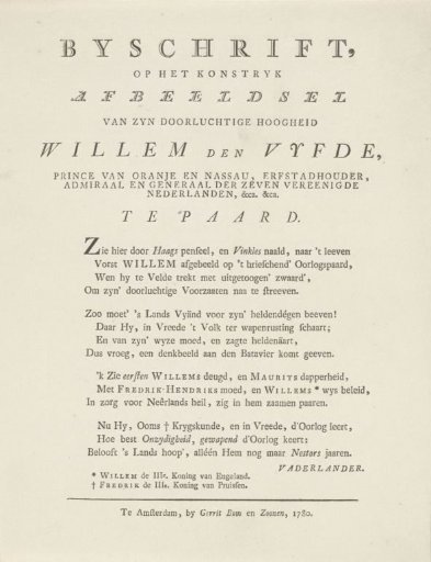 Text for the Equestrian Portrait of William V, Prince of Orange-Nassau