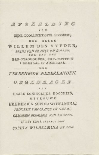 Text accompanying the portrait of William V, Prince of Orange-Nassau