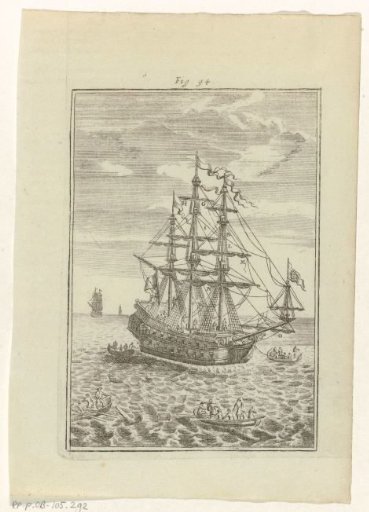 Sailing Ship with Various Skiffs Around