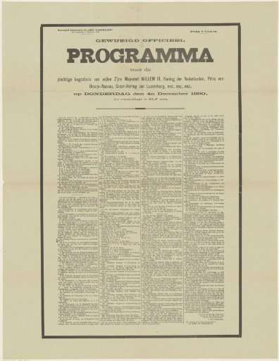Program of the funeral of William III, King of the Netherlands, on 4 December 1890