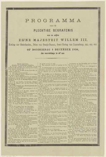 Program of the funeral of William III, King of the Netherlands, on 4 December 1890