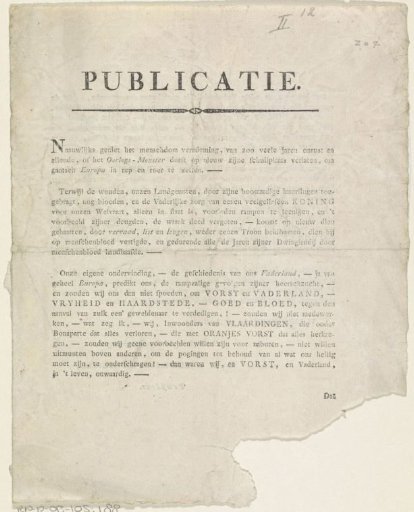 Call to arms in the army of Willem I Frederik, King of the Netherlands, by the city council of Vlaardingen