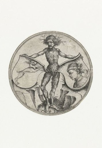 Shields with a hare and a Moor, held by a wild man