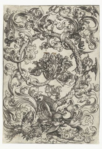 Leaf scroll with birds