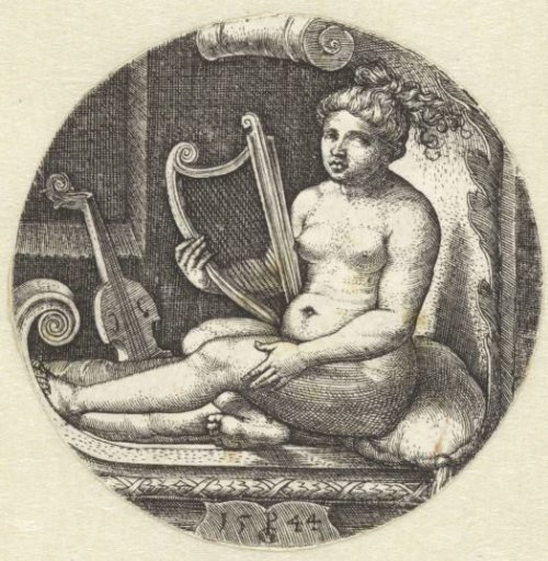 Seated Naked Woman with a Harp