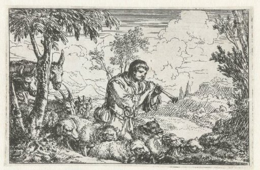 Shepherd Playing a Shawm with His Flock